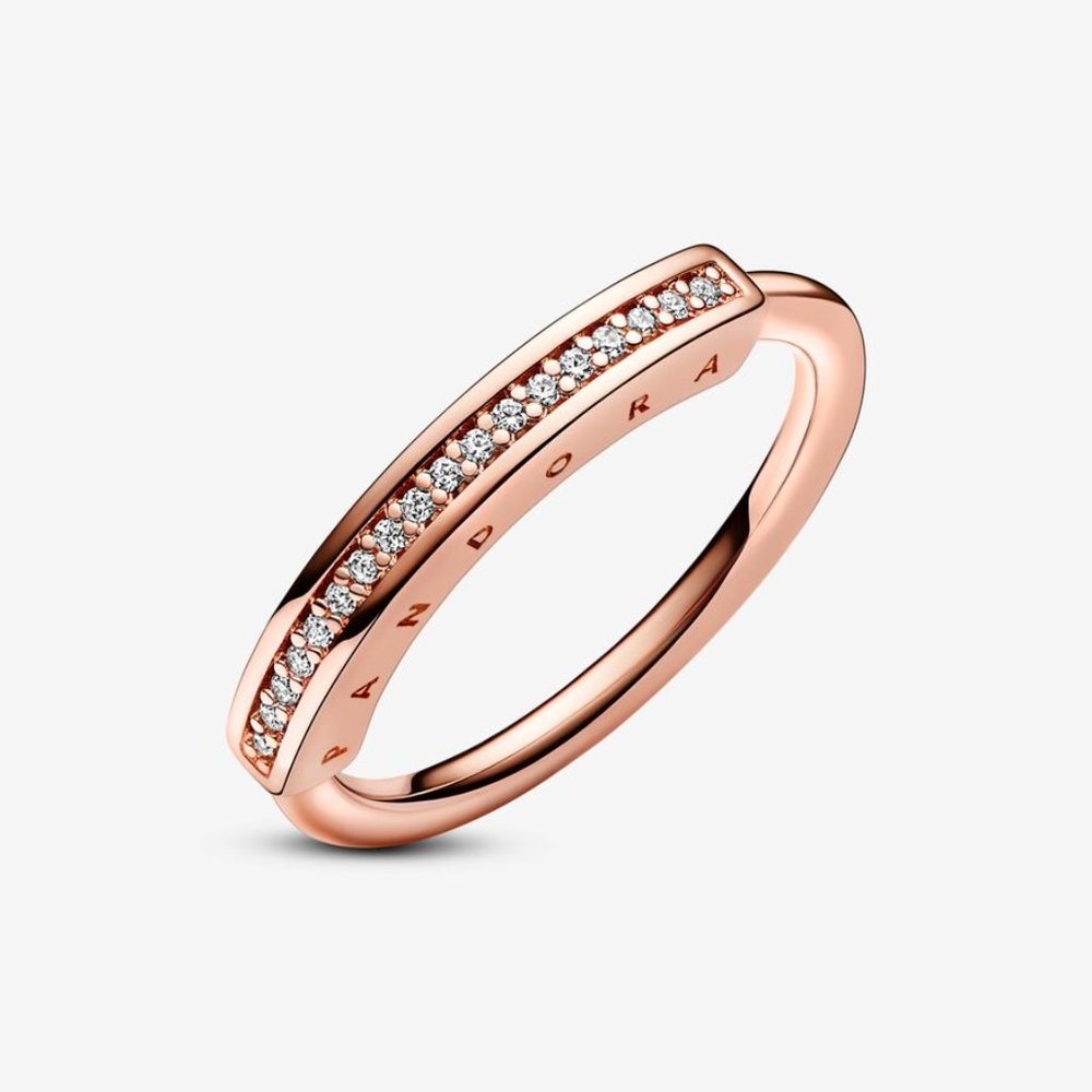 Pandora Signature I-D Pavé Ring ROSE GOLD Plated (Sz. 7.5) - Picture 5 of 10